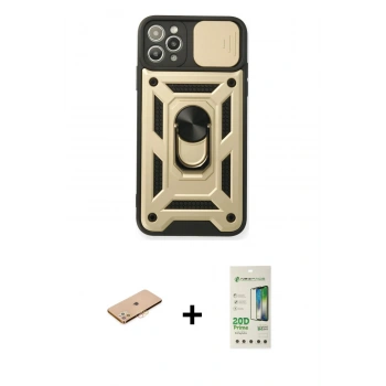 MARSİLYAN™- iPhone 11 Pro Kılıf Ahenk Klasik - Siyah 20D Premium Cam Ekran Koruyucu + Renkli Kamera Lens Koruma Cam - TU