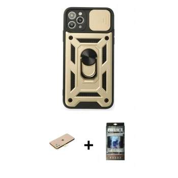 MARSİLYAN™- iPhone 11 Pro Kılıf Ahenk Klasik - Siyah 34D Hayalet Izgaralı Cam + Renkli Kamera Lens Koruma Cam - SI