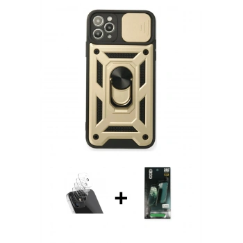 MARSİLYAN™- iPhone 11 Pro Kılıf Ahenk Klasik - Siyah 360 Mat Full Body Arka Koruyucu + Kamera Lens Koruma Cam - SF