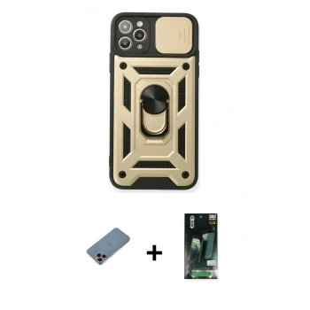 MARSİLYAN™- iPhone 11 Pro Kılıf Ahenk Klasik - Siyah 360 Mat Full Body Arka Koruyucu + Shine Kamera Lens Koruma Cam - PE