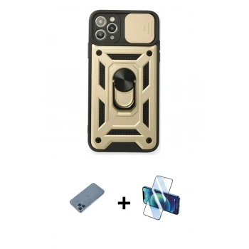 MARSİLYAN™- iPhone 11 Pro Kılıf Ahenk Klasik - Siyah 3D Antistatik Cam Ekran Koruyucu + Shine Kamera Lens Koruma Cam - MI