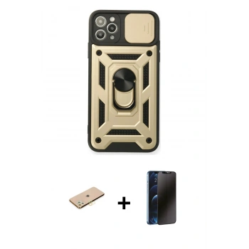 MARSİLYAN™- iPhone 11 Pro Kılıf Ahenk Klasik - Siyah 3D Antistatik Hayalet Cam Ekran Koruyucu + Renkli Kamera Lens Koruma Cam - PE