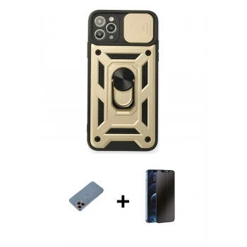 MARSİLYAN™- iPhone 11 Pro Kılıf Ahenk Klasik - Siyah 3D Antistatik Hayalet Cam Ekran Koruyucu + Shine Kamera Lens Koruma Cam - PE