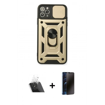 MARSİLYAN™- iPhone 11 Pro Kılıf Ahenk Klasik - Siyah 3D Antistatik Hayalet Cam Ekran Koruyucu + Kamera Lens Koruma Cam - SF