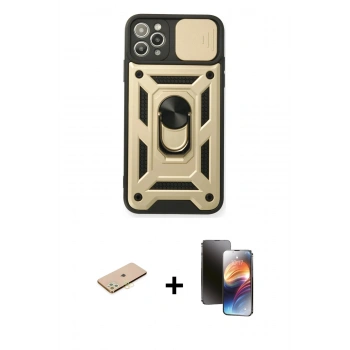 MARSİLYAN™- iPhone 11 Pro Kılıf Ahenk Klasik - Siyah 3D Antistatik Mat Seramik Nano Ekran Koruyucu + Renkli Kamera Lens Koruma Cam - SI