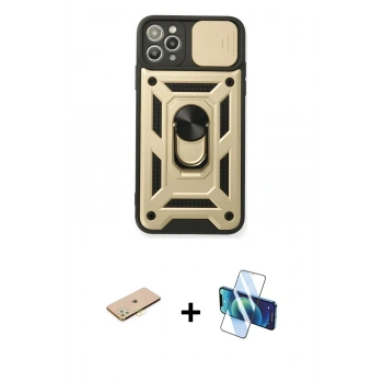 MARSİLYAN™- iPhone 11 Pro Kılıf Ahenk Klasik - Siyah 3D Antistatik Seramik Nano Ekran Koruyucu + Renkli Kamera Lens Koruma Cam - SI