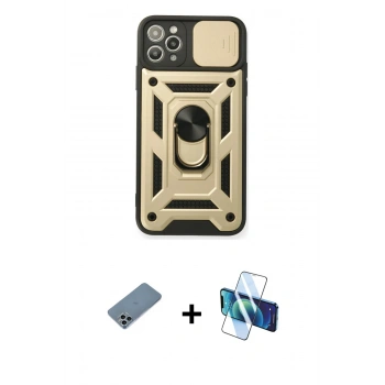 MARSİLYAN™- iPhone 11 Pro Kılıf Ahenk Klasik - Siyah 3D Antistatik Seramik Nano Ekran Koruyucu + Shine Kamera Lens Koruma Cam - SABE