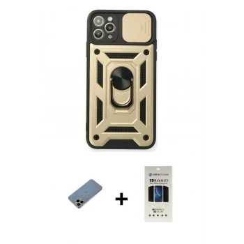 MARSİLYAN™- iPhone 11 Pro Kılıf Ahenk Klasik - Siyah 5D Hayalet Cam Ekran Koruyucu + Shine Kamera Lens Koruma Cam - GD