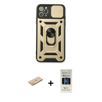 MARSİLYAN™- iPhone 11 Pro Kılıf Ahenk Klasik - Siyah 5D Hayalet Cam Ekran Koruyucu + Renkli Kamera Lens Koruma Cam - PE