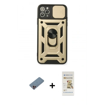 MARSİLYAN™- iPhone 11 Pro Kılıf Ahenk Klasik - Siyah Mat Seramik Nano Ekran Koruyucu + Shine Kamera Lens Koruma Cam - PE