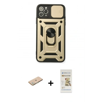 MARSİLYAN™- iPhone 11 Pro Kılıf Ahenk Klasik - Siyah Mat Seramik Nano Ekran Koruyucu + Renkli Kamera Lens Koruma Cam - YL