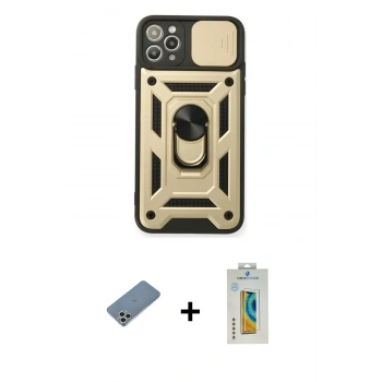 MARSİLYAN™- iPhone 11 Pro Kılıf Ahenk Klasik - Siyah Polymer Nano Ekran Koruyucu + Shine Kamera Lens Koruma Cam - GS