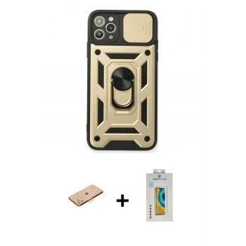MARSİLYAN™- iPhone 11 Pro Kılıf Ahenk Klasik - Siyah Polymer Nano Ekran Koruyucu + Renkli Kamera Lens Koruma Cam - TU