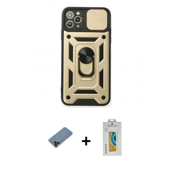 MARSİLYAN™- iPhone 11 Pro Kılıf Ahenk Klasik - Siyah Polymer Nano Ekran Koruyucu + Shine Kamera Lens Koruma Cam - SH