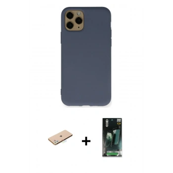 MARSİLYAN™- iPhone 11 Pro Kılıf Ahenk Serisi - Şeffaf 360 Full Body Arka Koruyucu + Renkli Kamera Lens Koruma Cam - MI