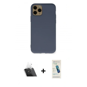 MARSİLYAN™- iPhone 11 Pro Kılıf Ahenk Serisi - Şeffaf Pasifik Cam Ekran Koruyucu + Kamera Lens Koruma Cam - SF