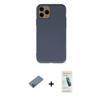 MARSİLYAN™- iPhone 11 Pro Kılıf Ahenk Serisi - Şeffaf Pasifik Cam Ekran Koruyucu + Shine Kamera Lens Koruma Cam - PE