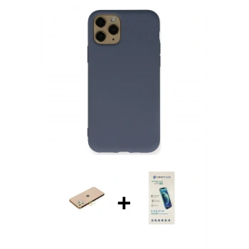 MARSİLYAN™- iPhone 11 Pro Kılıf Ahenk Serisi - Şeffaf Pasifik Cam Ekran Koruyucu + Renkli Kamera Lens Koruma Cam - SI