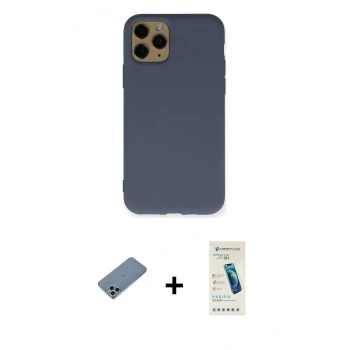 MARSİLYAN™- iPhone 11 Pro Kılıf Ahenk Serisi - Şeffaf Pasifik Cam Ekran Koruyucu + Shine Kamera Lens Koruma Cam - SABE