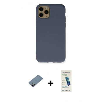 MARSİLYAN™- iPhone 11 Pro Kılıf Ahenk Serisi - Şeffaf Pasifik Cam Ekran Koruyucu + Shine Kamera Lens Koruma Cam - GS