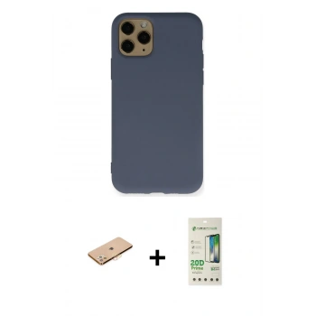 MARSİLYAN™- iPhone 11 Pro Kılıf Ahenk Serisi - Siyah 20D Premium Cam Ekran Koruyucu + Renkli Kamera Lens Koruma Cam - TU
