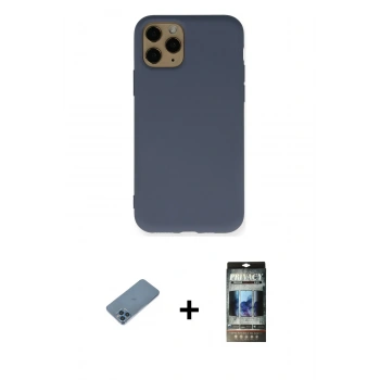 MARSİLYAN™- iPhone 11 Pro Kılıf Ahenk Serisi - Siyah 34D Hayalet Izgaralı Cam + Shine Kamera Lens Koruma Cam - MI