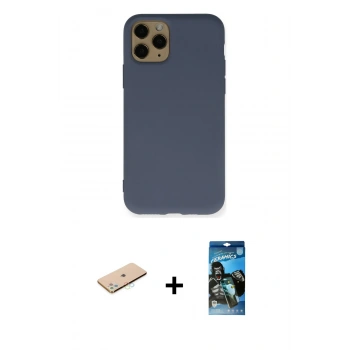 MARSİLYAN™- iPhone 11 Pro Kılıf Ahenk Serisi - Siyah 34D Izgaralı Cam + Renkli Kamera Lens Koruma Cam - MI
