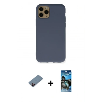 MARSİLYAN™- iPhone 11 Pro Kılıf Ahenk Serisi - Siyah 34D Izgaralı Cam + Shine Kamera Lens Koruma Cam - PE