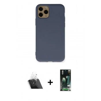 MARSİLYAN™- iPhone 11 Pro Kılıf Ahenk Serisi - Siyah 360 Mat Full Body Arka Koruyucu + Kamera Lens Koruma Cam - SF