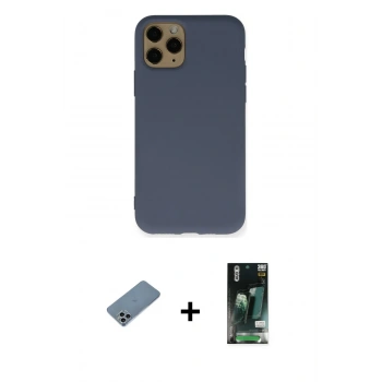 MARSİLYAN™- iPhone 11 Pro Kılıf Ahenk Serisi - Siyah 360 Mat Full Body Arka Koruyucu + Shine Kamera Lens Koruma Cam - SABE