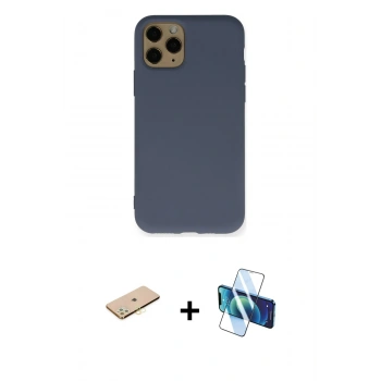 MARSİLYAN™- iPhone 11 Pro Kılıf Ahenk Serisi - Siyah 3D Antistatik Cam Ekran Koruyucu + Renkli Kamera Lens Koruma Cam - PE