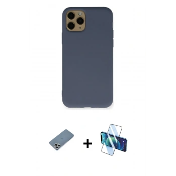 MARSİLYAN™- iPhone 11 Pro Kılıf Ahenk Serisi - Siyah 3D Antistatik Cam Ekran Koruyucu + Shine Kamera Lens Koruma Cam - GS