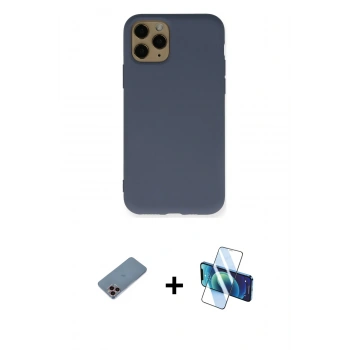 MARSİLYAN™- iPhone 11 Pro Kılıf Ahenk Serisi - Siyah 3D Antistatik Cam Ekran Koruyucu + Shine Kamera Lens Koruma Cam - PE