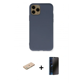 MARSİLYAN™- iPhone 11 Pro Kılıf Ahenk Serisi - Siyah 3D Antistatik Hayalet Cam Ekran Koruyucu + Renkli Kamera Lens Koruma Cam - YL