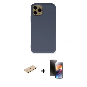 MARSİLYAN™- iPhone 11 Pro Kılıf Ahenk Serisi - Siyah 3D Antistatik Mat Seramik Nano Ekran Koruyucu + Renkli Kamera Lens Koruma Cam - PE