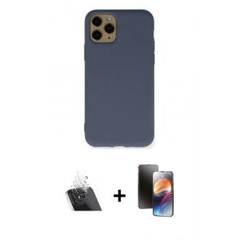 MARSİLYAN™- iPhone 11 Pro Kılıf Ahenk Serisi - Siyah 3D Antistatik Mat Seramik Nano Ekran Koruyucu + Kamera Lens Koruma Cam - SF