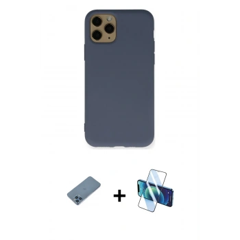MARSİLYAN™- iPhone 11 Pro Kılıf Ahenk Serisi - Siyah 3D Antistatik Seramik Nano Ekran Koruyucu + Shine Kamera Lens Koruma Cam - MI