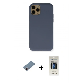 MARSİLYAN™- iPhone 11 Pro Kılıf Ahenk Serisi - Siyah 5D Hayalet Cam Ekran Koruyucu + Shine Kamera Lens Koruma Cam - PE