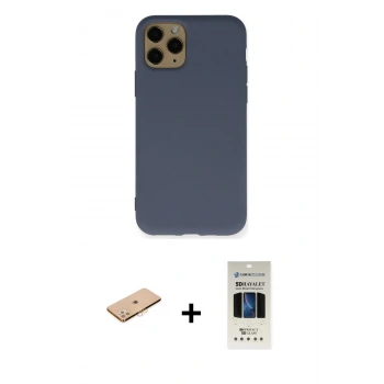 MARSİLYAN™- iPhone 11 Pro Kılıf Ahenk Serisi - Siyah 5D Hayalet Cam Ekran Koruyucu + Renkli Kamera Lens Koruma Cam - TU