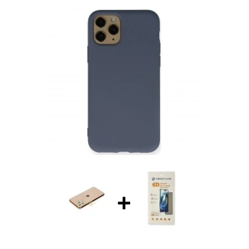 MARSİLYAN™- iPhone 11 Pro Kılıf Ahenk Serisi - Siyah 6D Mat Seramik Hayalet Nano Ekran Koruyucu + Renkli Kamera Lens Koruma Cam - PE
