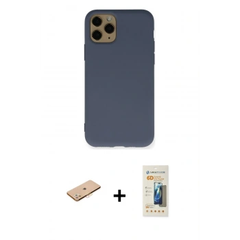 MARSİLYAN™- iPhone 11 Pro Kılıf Ahenk Serisi - Siyah 6D Mat Seramik Hayalet Nano Ekran Koruyucu + Renkli Kamera Lens Koruma Cam - TU