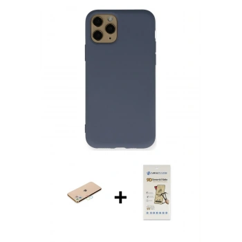 MARSİLYAN™- iPhone 11 Pro Kılıf Ahenk Serisi - Siyah Mat Seramik Nano Ekran Koruyucu + Renkli Kamera Lens Koruma Cam - MI
