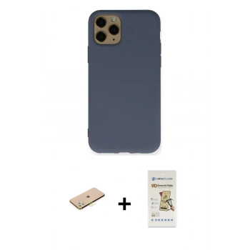 MARSİLYAN™- iPhone 11 Pro Kılıf Ahenk Serisi - Siyah Mat Seramik Nano Ekran Koruyucu + Renkli Kamera Lens Koruma Cam - SI