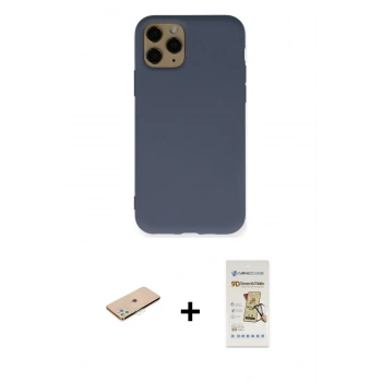 MARSİLYAN™- iPhone 11 Pro Kılıf Ahenk Serisi - Siyah Mat Seramik Nano Ekran Koruyucu + Renkli Kamera Lens Koruma Cam - YL