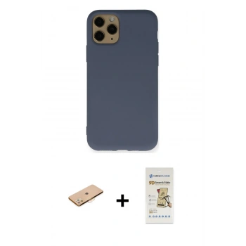 MARSİLYAN™- iPhone 11 Pro Kılıf Ahenk Serisi - Siyah Mat Seramik Nano Ekran Koruyucu + Renkli Kamera Lens Koruma Cam - TU
