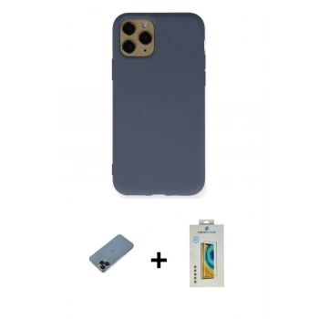 MARSİLYAN™- iPhone 11 Pro Kılıf Ahenk Serisi - Siyah Polymer Nano Ekran Koruyucu + Shine Kamera Lens Koruma Cam - SH