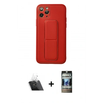 MARSİLYAN™- iPhone 11 Pro Kılıf Akış Doku - Siyah 34D Hayalet Izgaralı Cam + Kamera Lens Koruma Cam - SF
