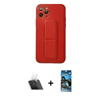 MARSİLYAN™- iPhone 11 Pro Kılıf Akış Doku - Siyah 34D Izgaralı Cam + Kamera Lens Koruma Cam - SF