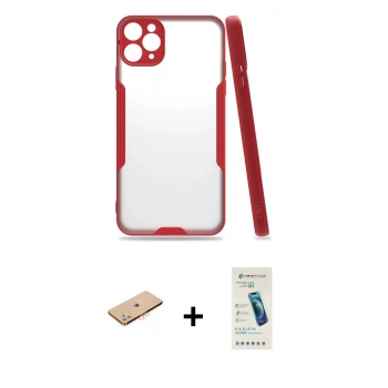 MARSİLYAN™- iPhone 11 Pro Kılıf Atlas Asil Serisi - Şeffaf Pasifik Cam Ekran Koruyucu + Renkli Kamera Lens Koruma Cam - TU