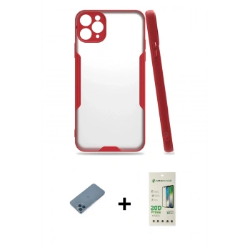 MARSİLYAN™- iPhone 11 Pro Kılıf Atlas Asil Serisi - Siyah 20D Premium Cam Ekran Koruyucu + Shine Kamera Lens Koruma Cam - MI